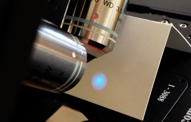  Scanner mirror and iris diaphragm are imaged by the laser on a target in the far-field of the objective. The emerging beam is adjusted to be centered leaving the objective.