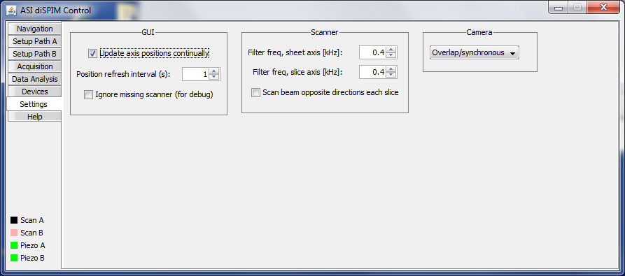  The Settings panel of the diSPIM plugin.