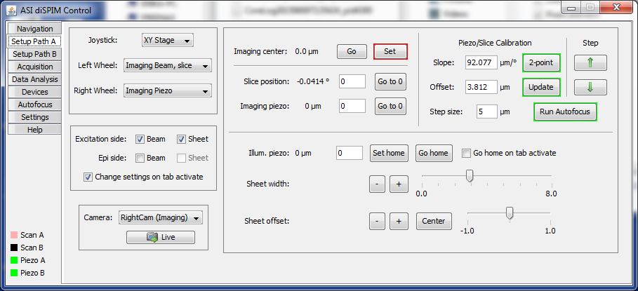  The Setup panel of the diSPIM plugin.