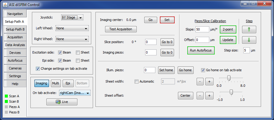  diSPIM plugin Setup Path A tab